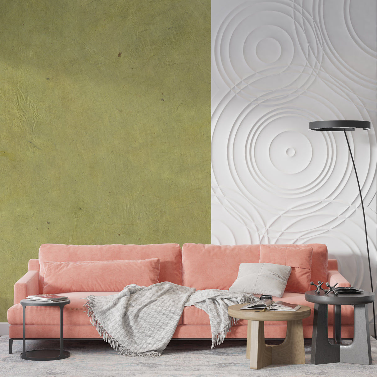 Green textured mural in hallway highlighting sophisticated finish