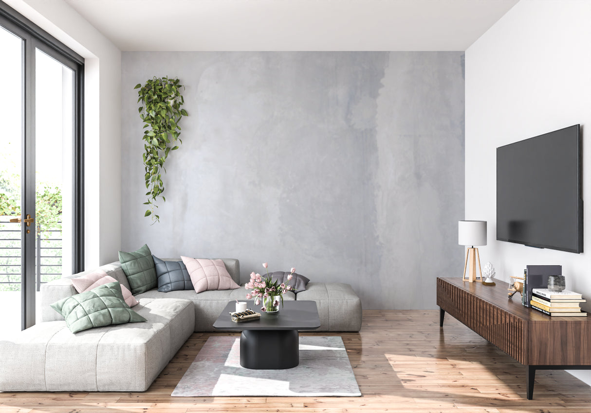 Modern grey wall design transforming bedroom with subtle concrete texture