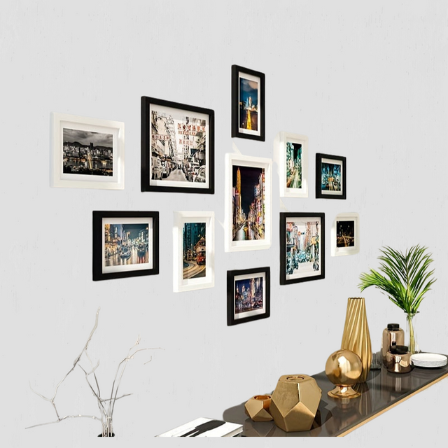 Modern Gallery Wall Frame Set  Mixed Size Black White Collection - Product showcase