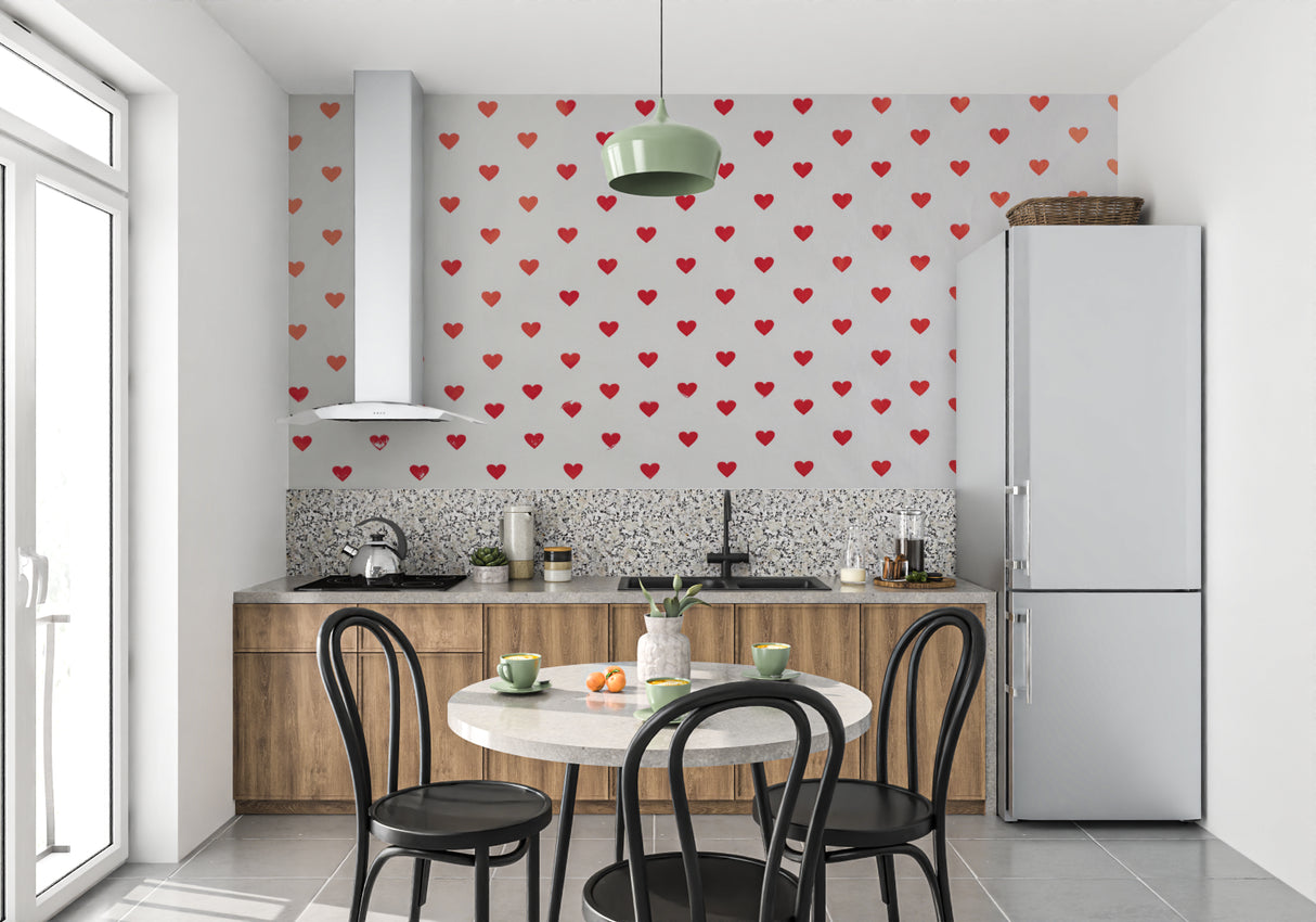 Heart wallpaper adding romance to master bedroom feature wall