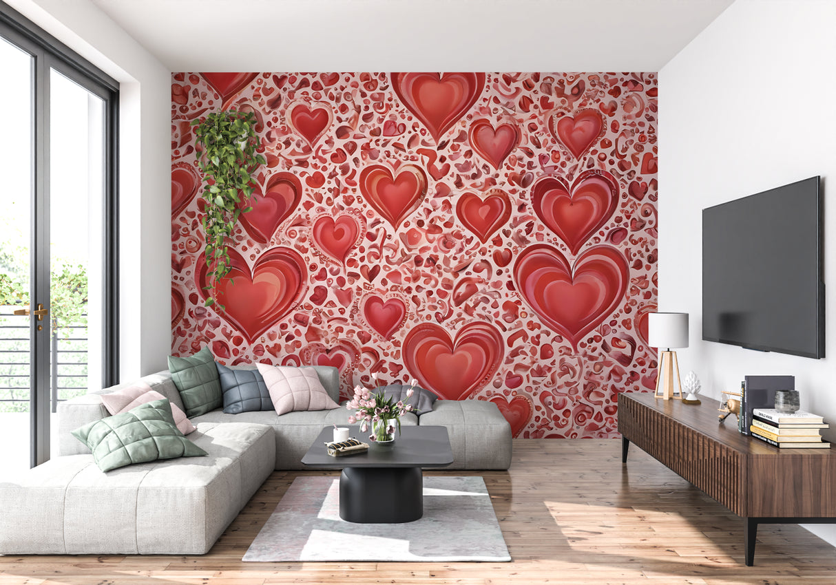 Heart wallpaper bringing warmth to home office setting