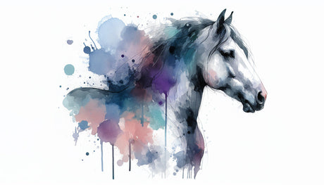 Watercolor horse wall mural design file showing detailed pattern and color composition