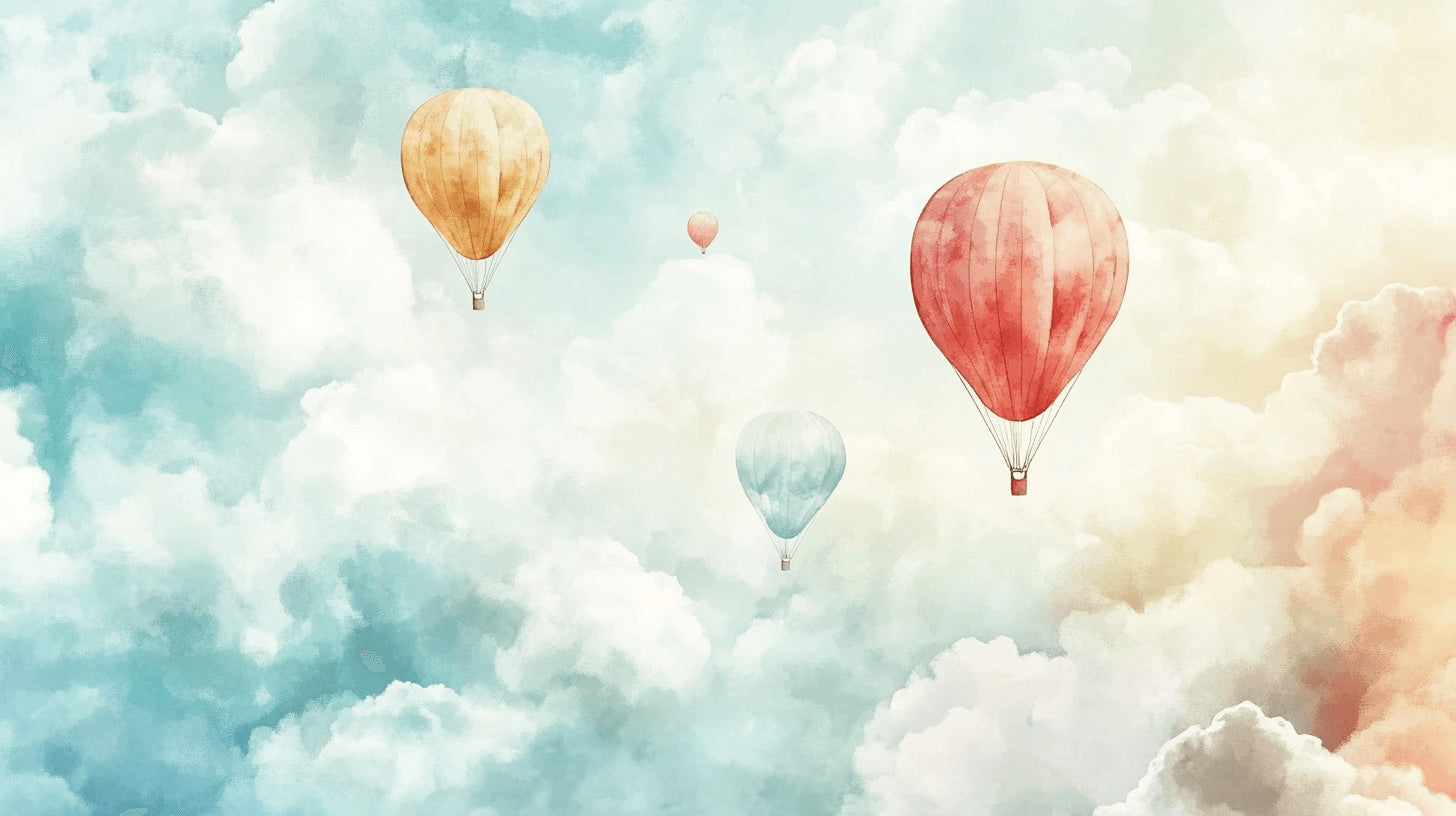 Hot air balloon wallpaper design file showing detailed pastel sky pattern and floating balloons