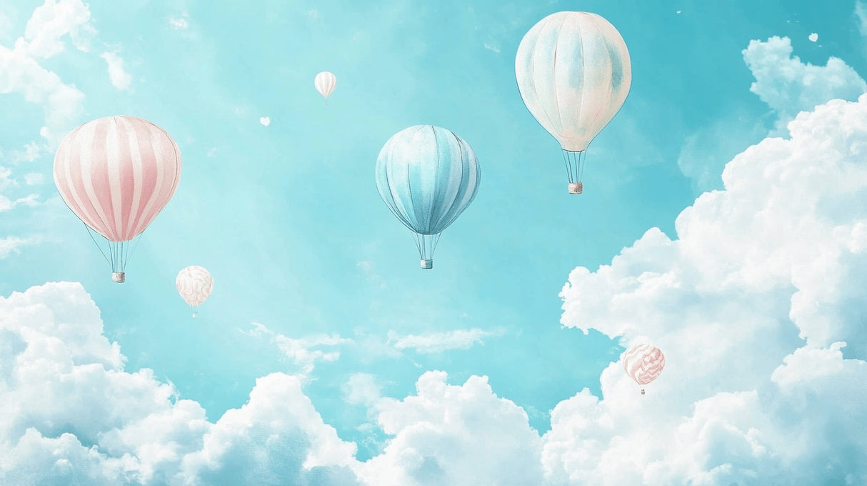 Hot air balloon wallpaper design file showing dreamy pastel sky pattern with floating balloons