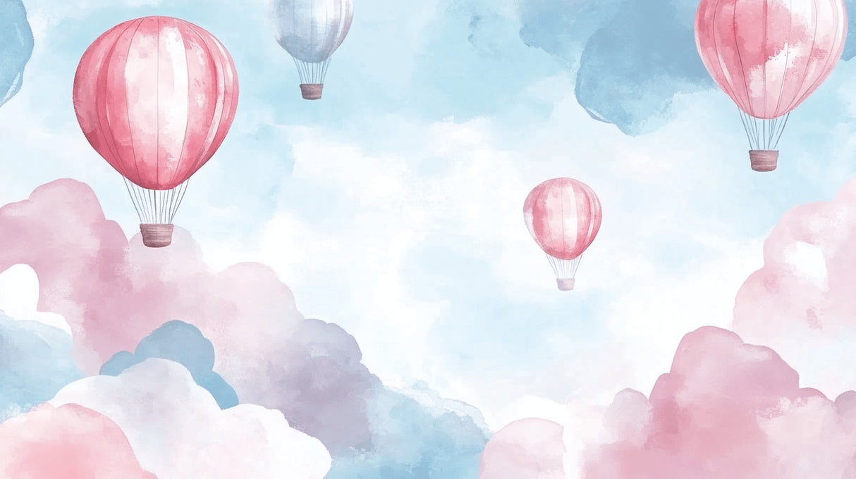 Hot air balloon design file showing detailed watercolor pattern with pink and blue sky elements