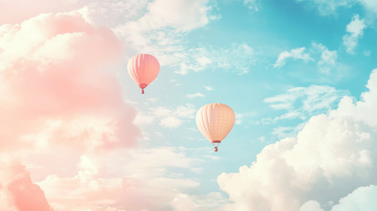 Hot air balloon wallpaper design file showing detailed pink clouds and floating balloons pattern