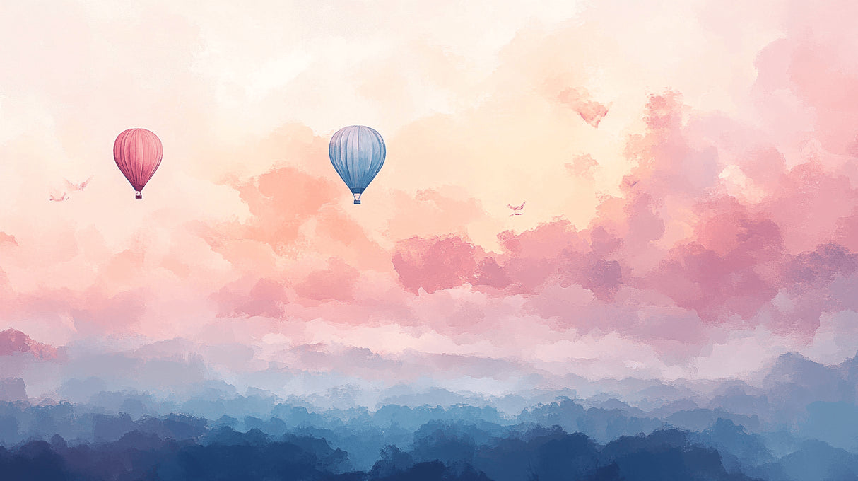 Hot air balloon design file showing intricate sunset sky pattern and cloud details