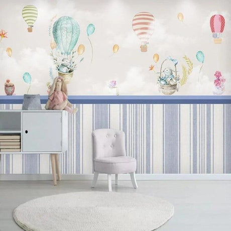 Hot air balloon design file showing detailed pastel pattern with floating animals and striped balloons