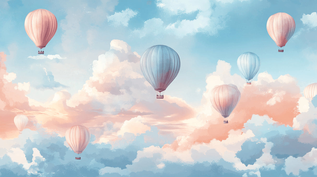 Hot air balloon wallpaper design file showing detailed pastel sky pattern with floating balloons