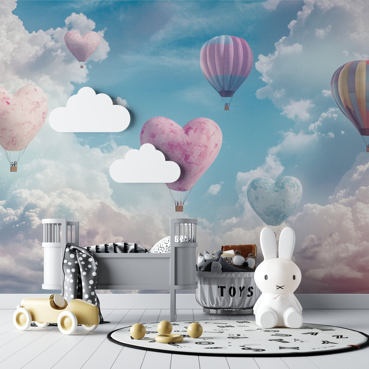 Hot air balloon wallpaper bringing magic to a teenage girl's bedroom