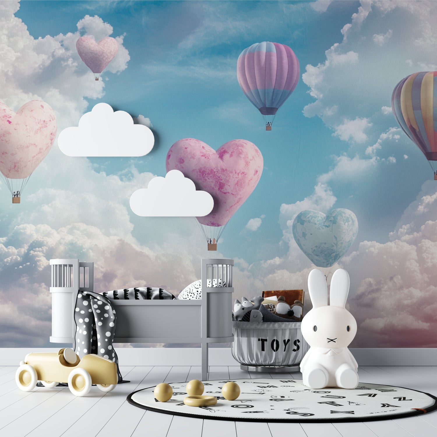 Hot air balloon wallpaper bringing magic to a teenage girl's bedroom