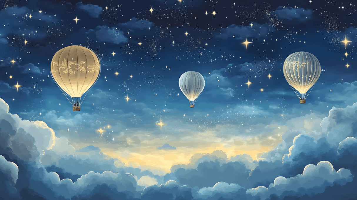 Hot air balloon night sky design file showing intricate star details and golden balloon patterns