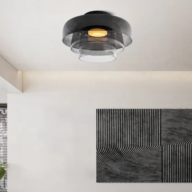 Modern Glass Ceiling Light  Layered Smoke Shade Design - Detailed view