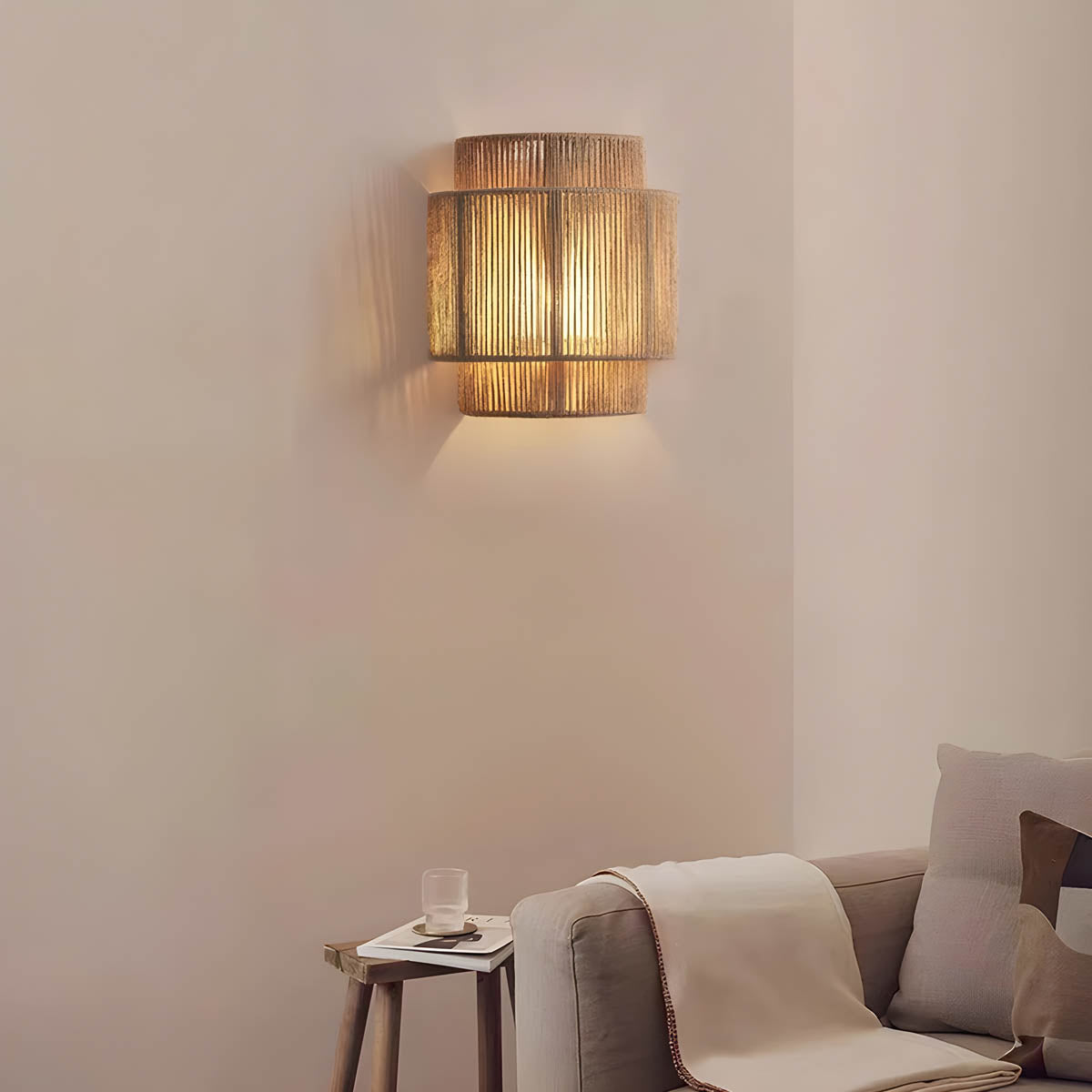 Modern Wall Sconce Textured Jute Shade Design - Product example
