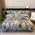 Luxury Egyptian Cotton Duvet Set  Feather Print Design With Blue Trim - Product showcase