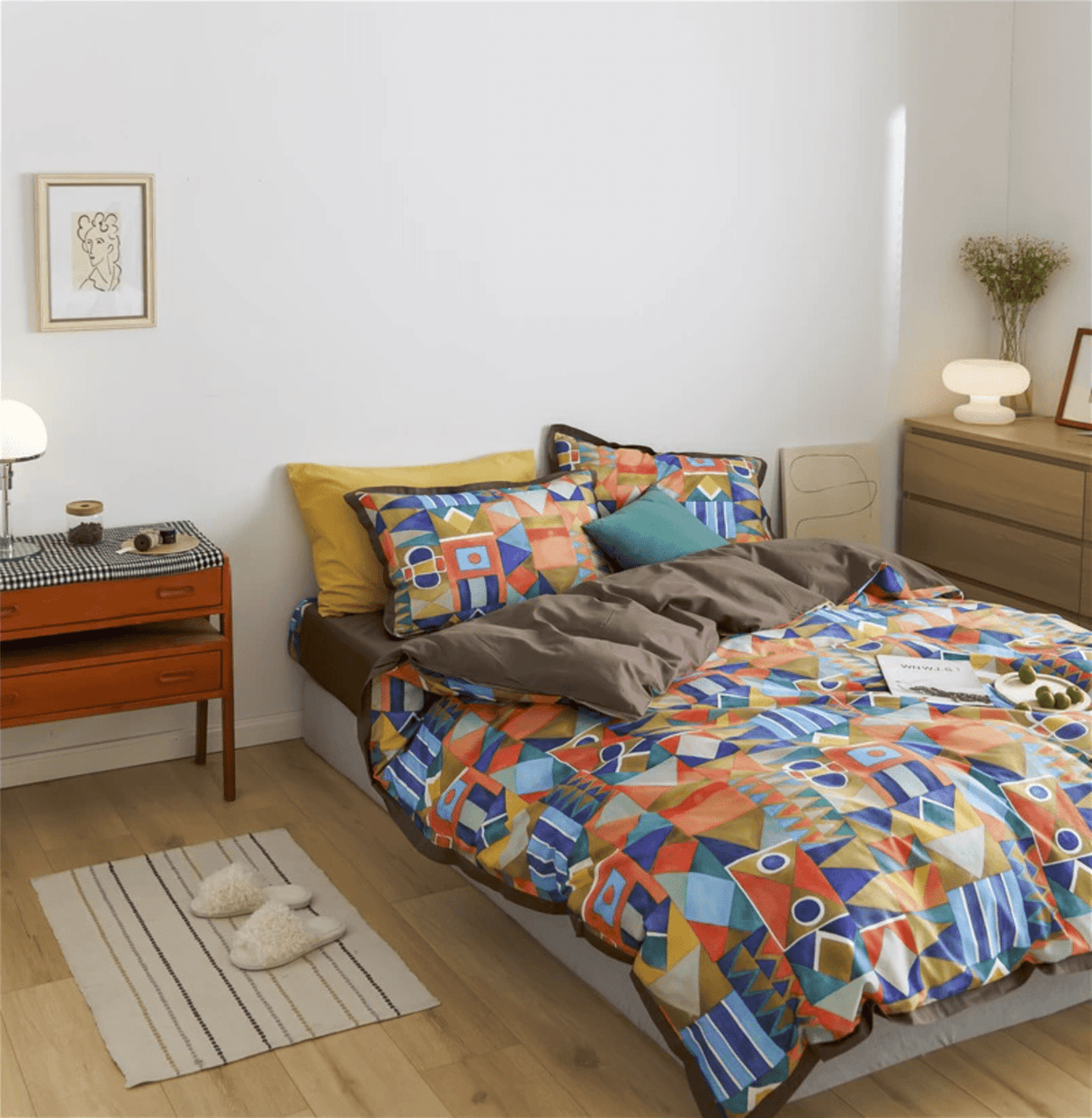 Geometric Cotton Duvet Set  Modern Egyptian Pattern Design - Detailed view