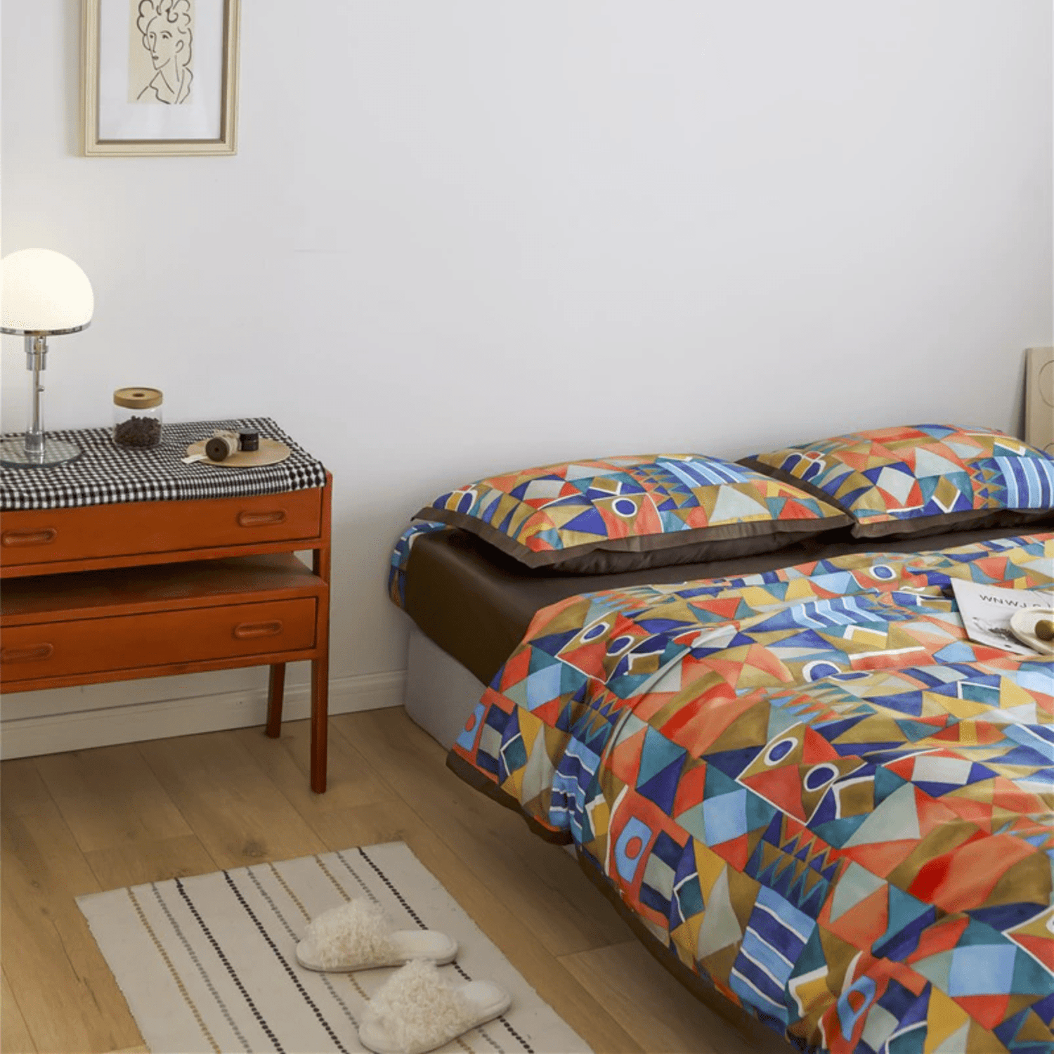 Geometric Cotton Duvet Set  Modern Egyptian Pattern Design - Product example