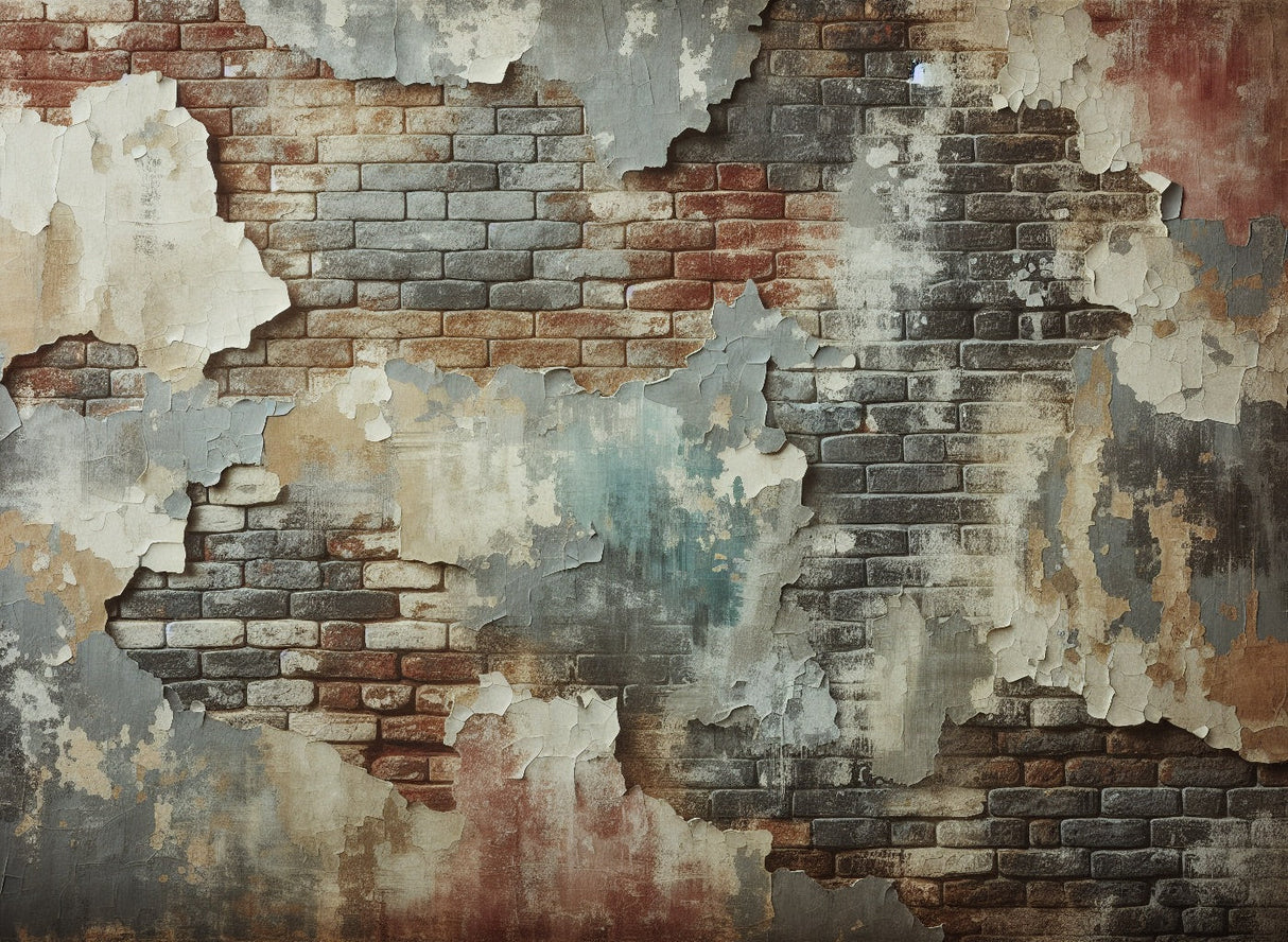 Industrial brick wallpaper design file showing detailed weathered texture and authentic patina effect