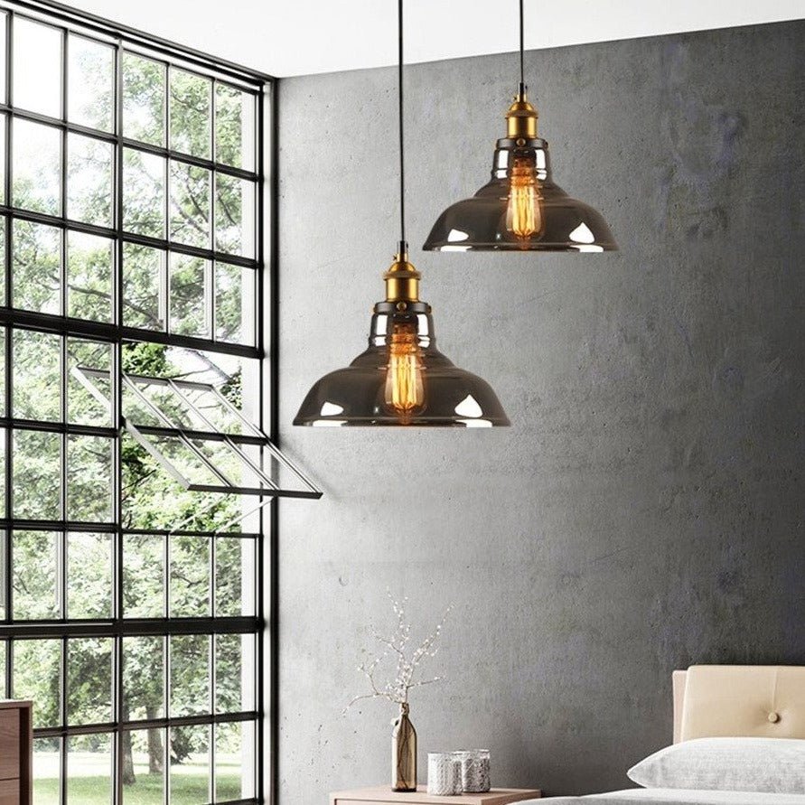 Industrial Glass Pendant Light Smoke Grey Vintage Shade - Product detail 6