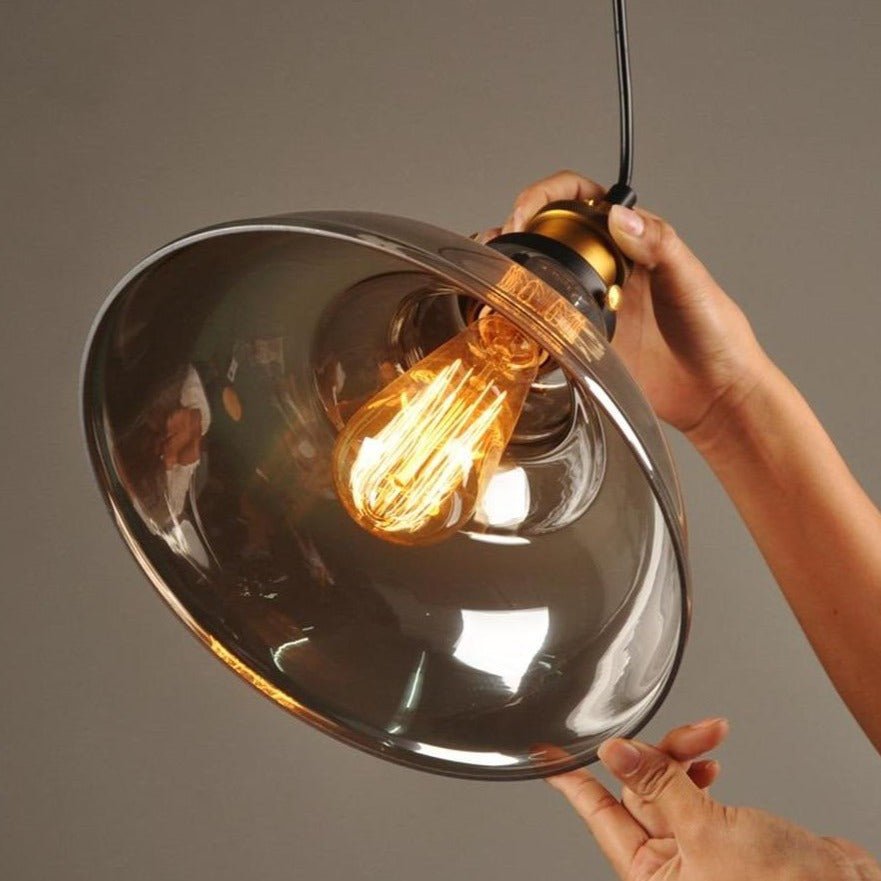 Industrial Glass Pendant Light Smoke Grey Vintage Shade - Product example