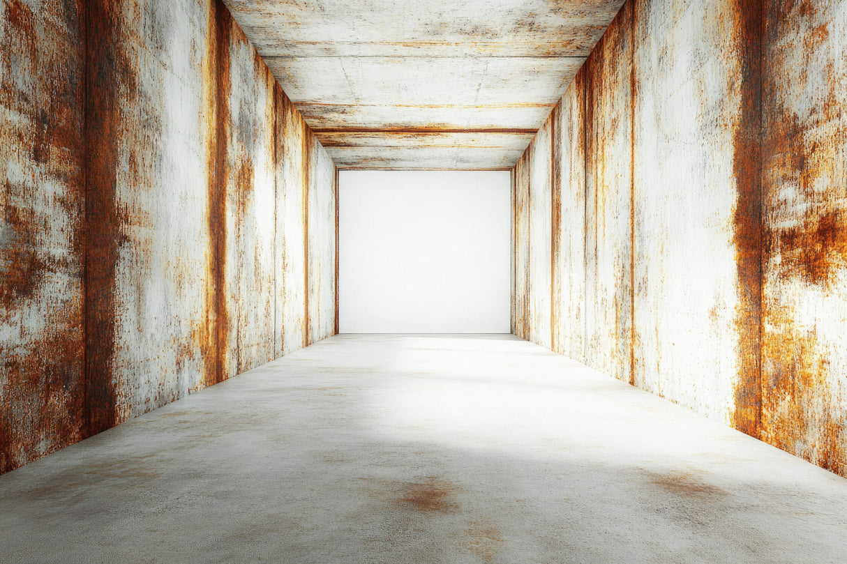 Industrial corridor design file showing detailed rustic textures and 3D perspective effect