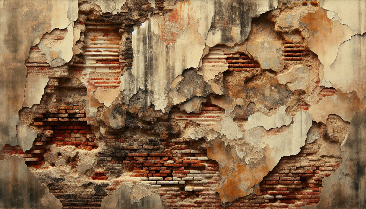 Distressed brick and plaster wallpaper design file showing detailed texture and weathered effects