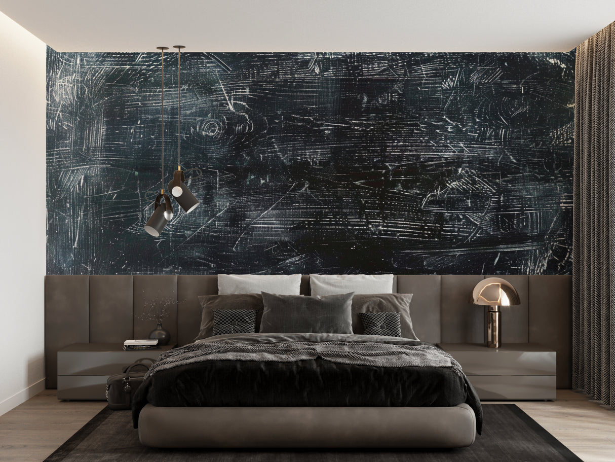 Industrial texture wallpaper making a bold impact in a contemporary office space