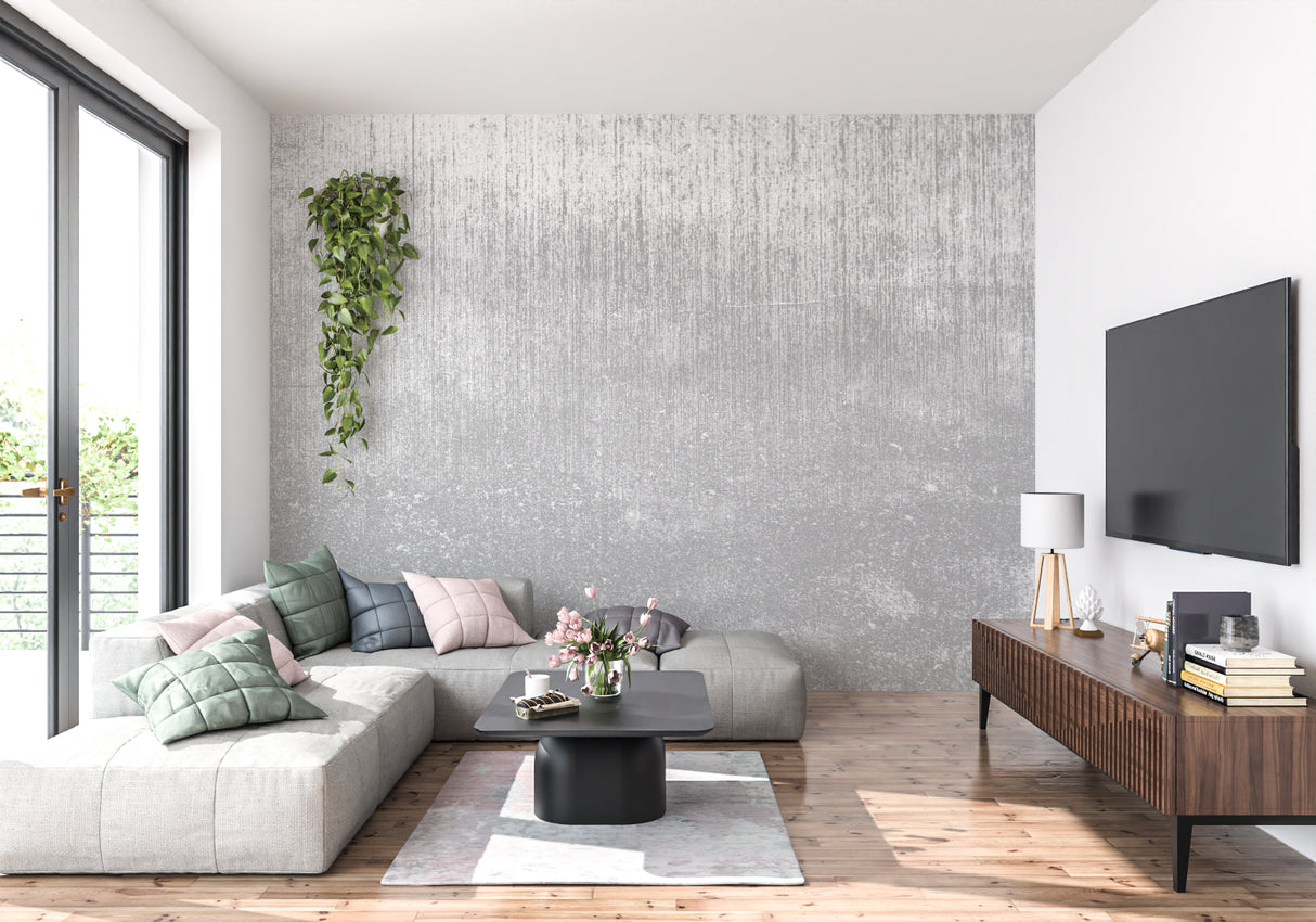 Grey metallic wallpaper making a statement in a modern bedroom setting