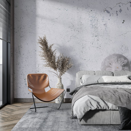 Modern concrete texture wallpaper in minimalist living room showing industrial style and clean lines
