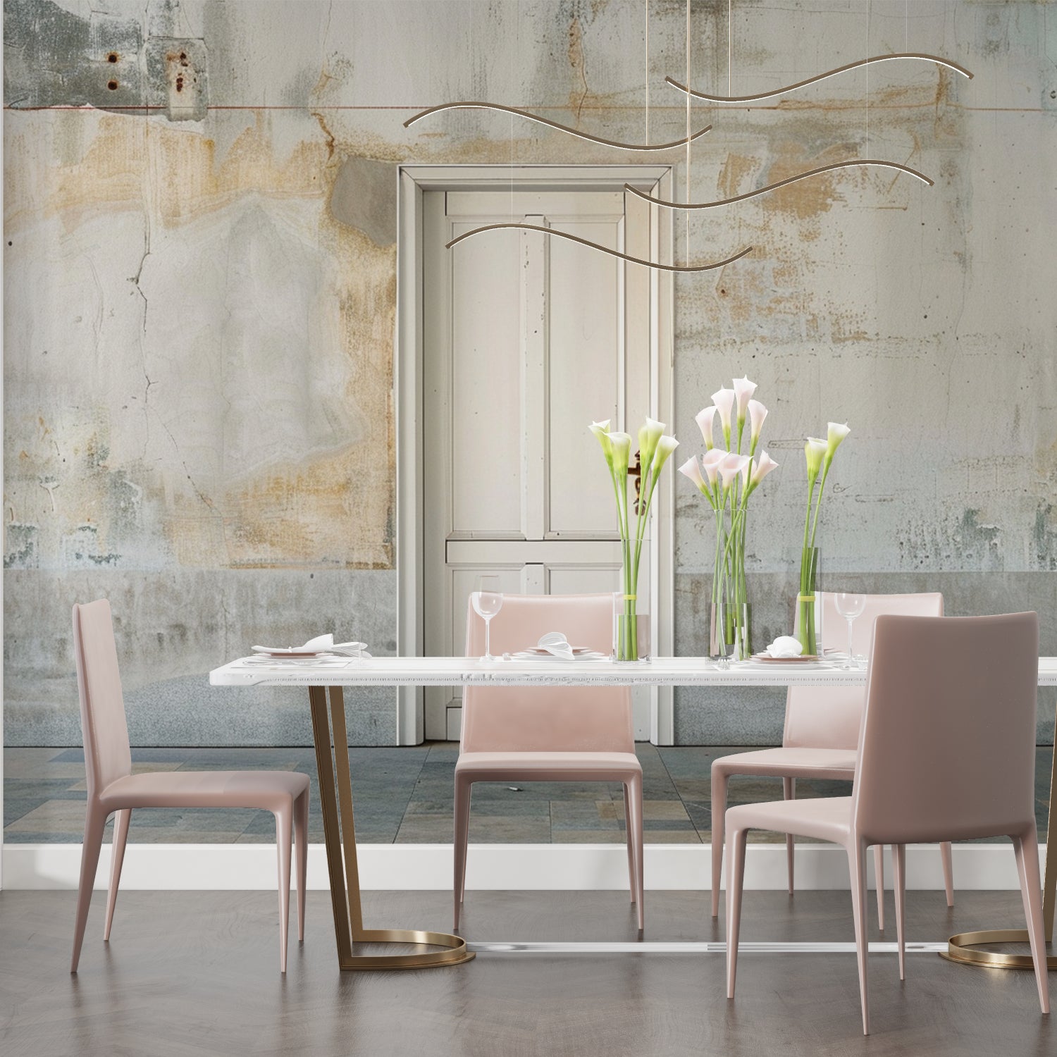 Door mural creating focal point in contemporary bedroom setting