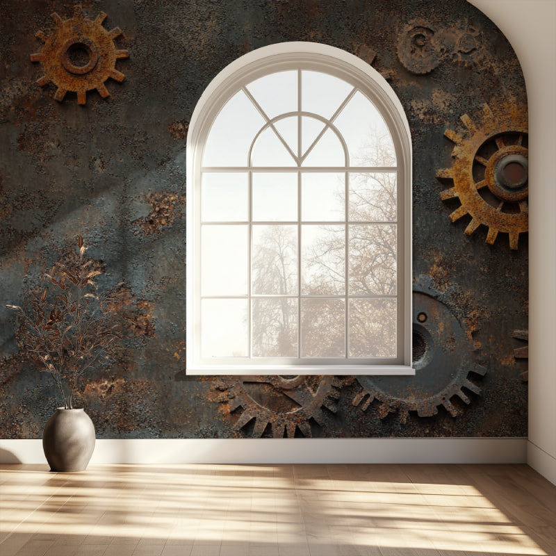 Industrial style wallpaper bringing mechanical charm to a teen bedroom