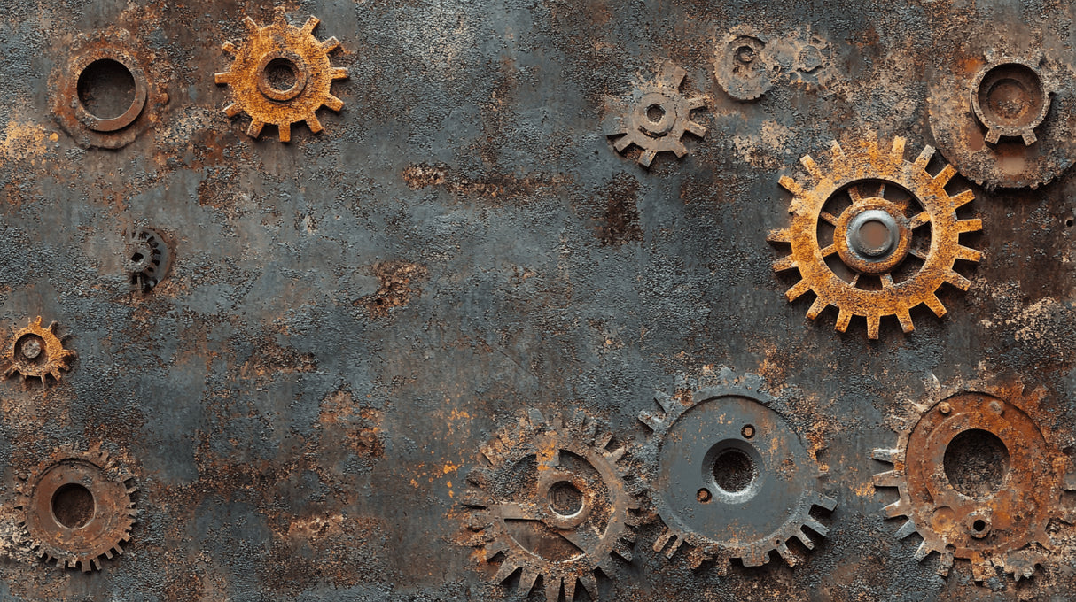 Industrial gear pattern design file showing detailed metal textures and rust effects
