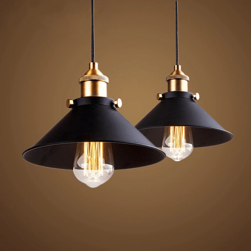 Industrial Pendant Light  Black Metal Shade With Brass Accents - Product detail 6