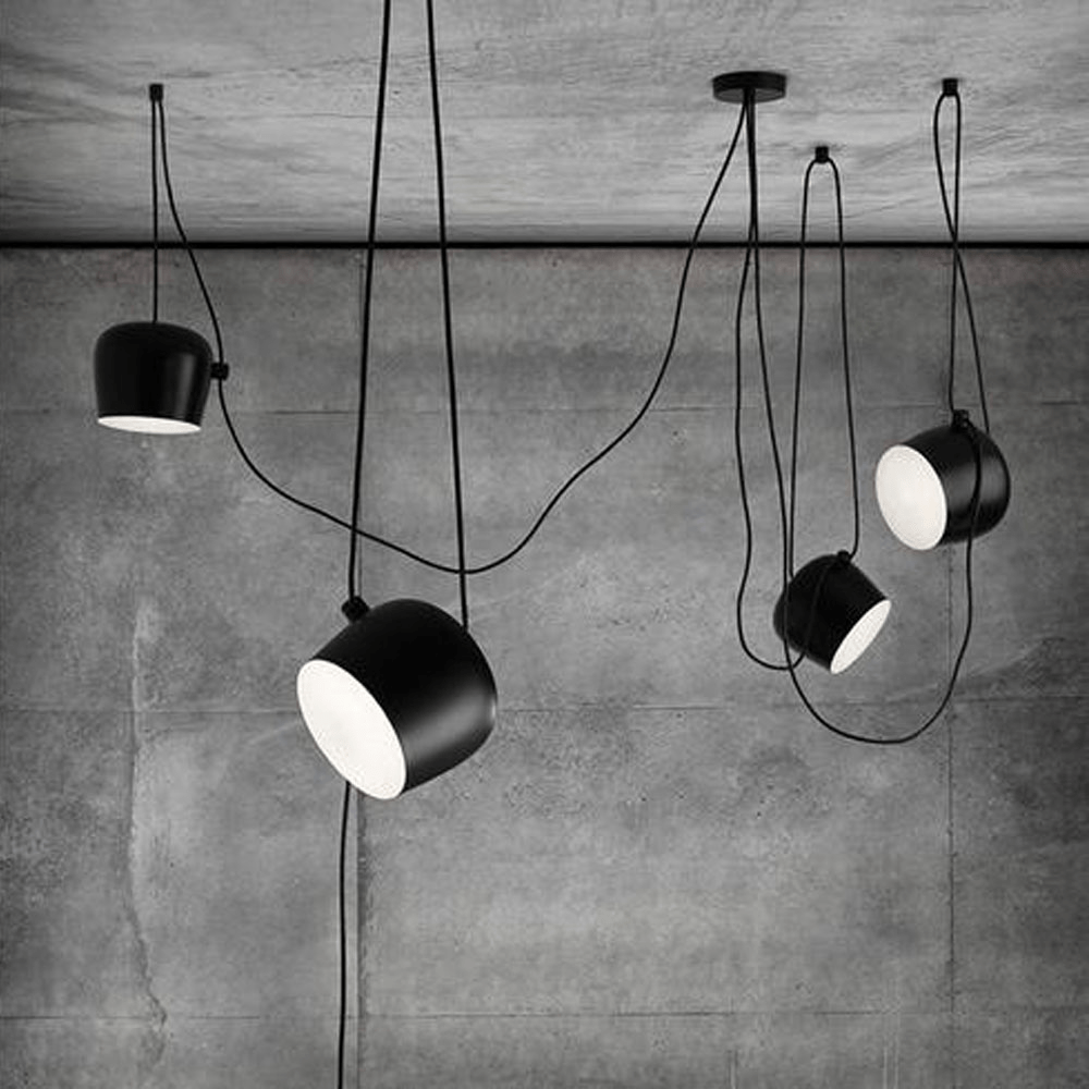 Modern Pendant Light Adjustable Black Drum Shades - Detailed view