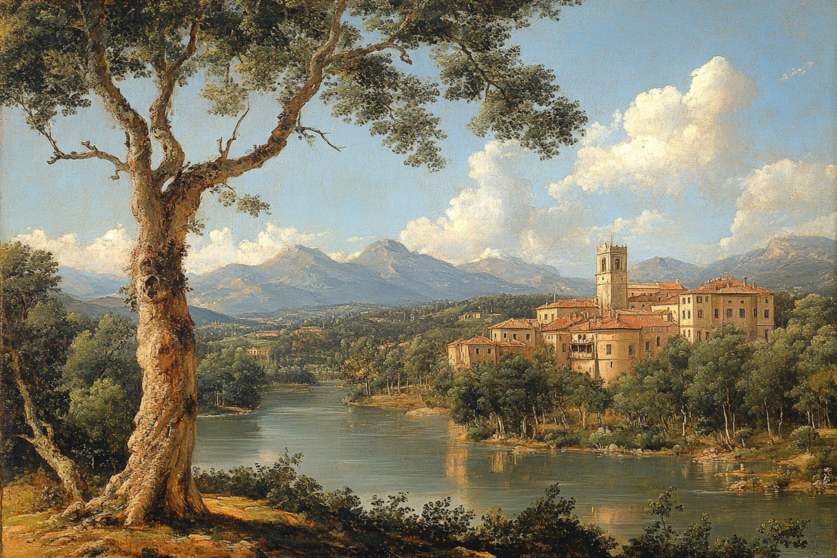 Italian landscape wallpaper design file showing detailed Mediterranean village pattern