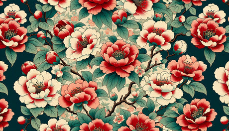 Japanese Camellia wallpaper design file showing detailed floral pattern on teal background