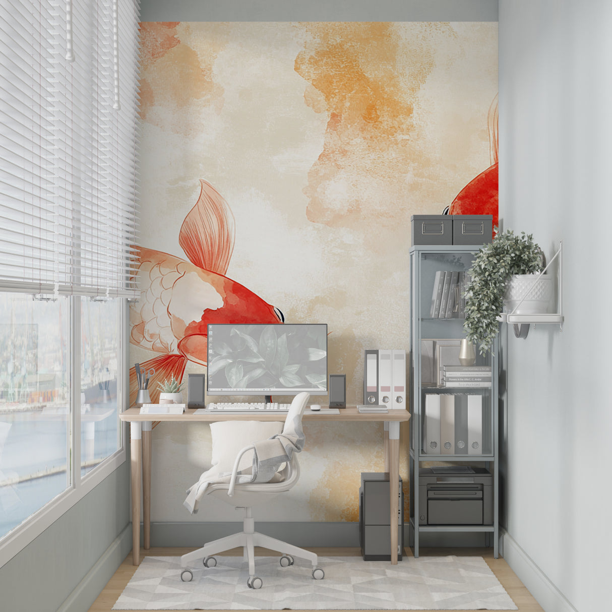 Watercolor Koi Wallpaper adding movement to a meditation space