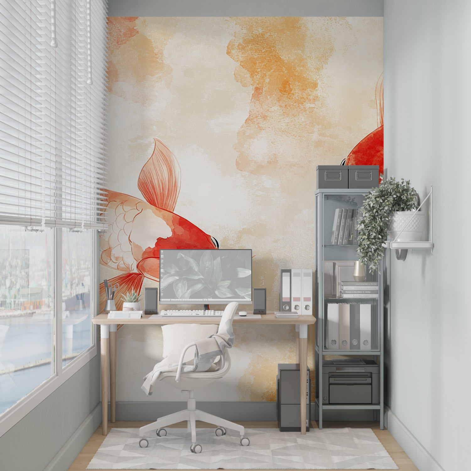 Watercolor Koi Wallpaper adding movement to a meditation space