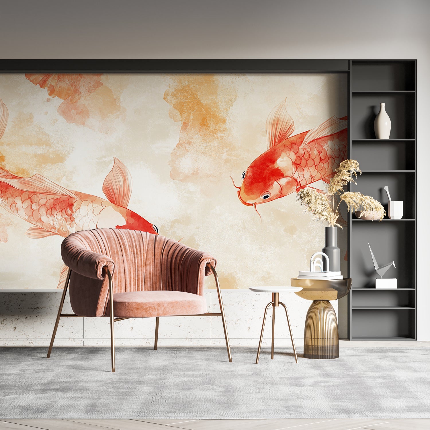 Oriental Koi Wallpaper making a statement in an entrance hall