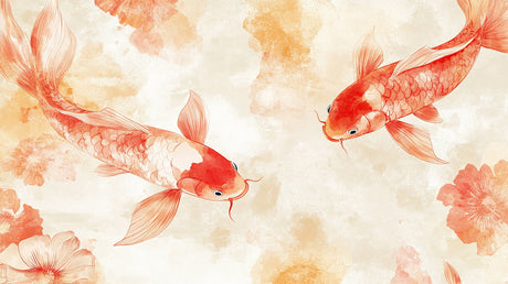 Red and white koi fish design file showing intricate watercolor pattern details
