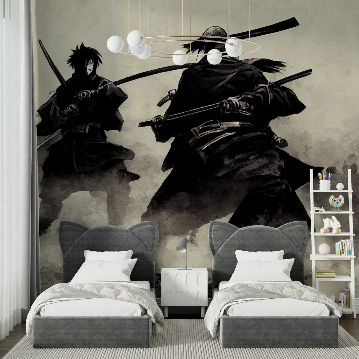 Samurai Battle Scene Wallpaper enhancing martial arts studio atmosphere