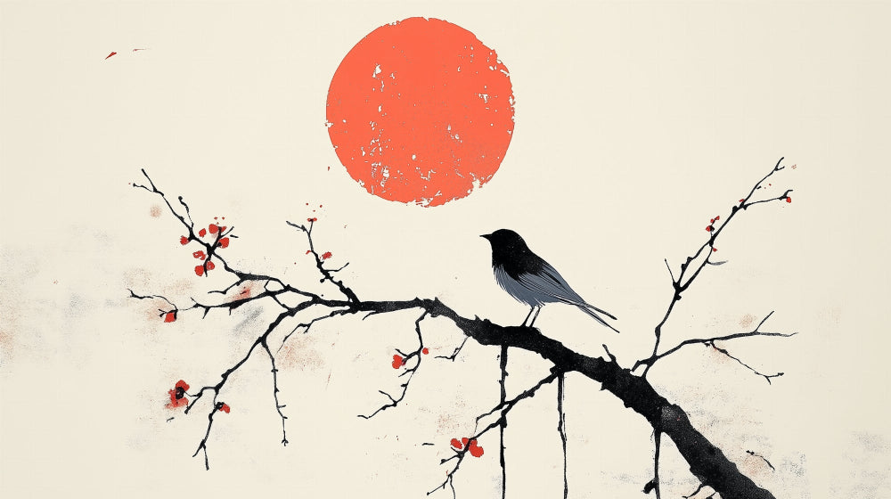 Japanese black bird and red sun design file showing intricate details and rich colors
