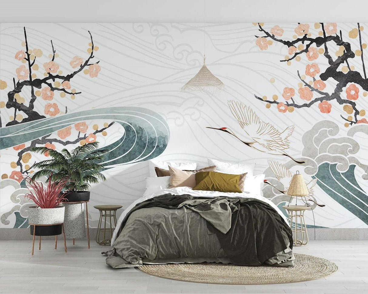 Japanese Crane Wallpaper adding calm to home office space