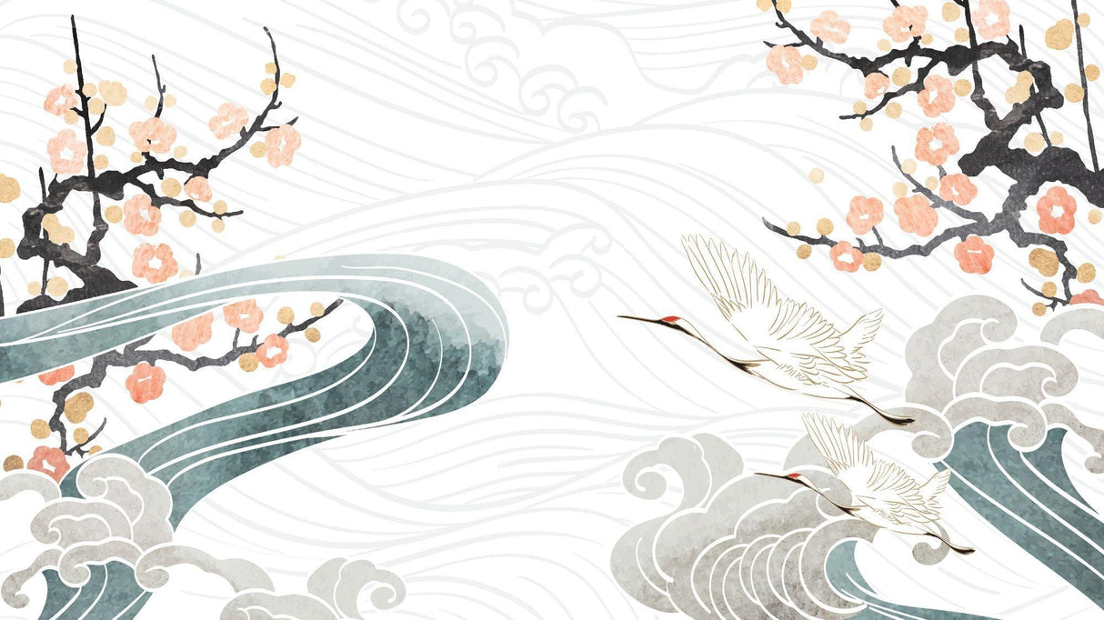 Japanese Cherry Blossom and Crane design file showing intricate pattern details