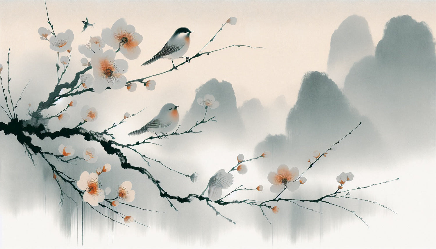 Cherry Blossom and Mountain Peaks design file showing detailed pattern and soft color transitions