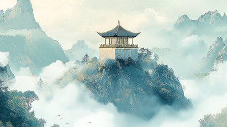 Japanese Mountain Temple design file showing detailed misty landscape and pagoda pattern