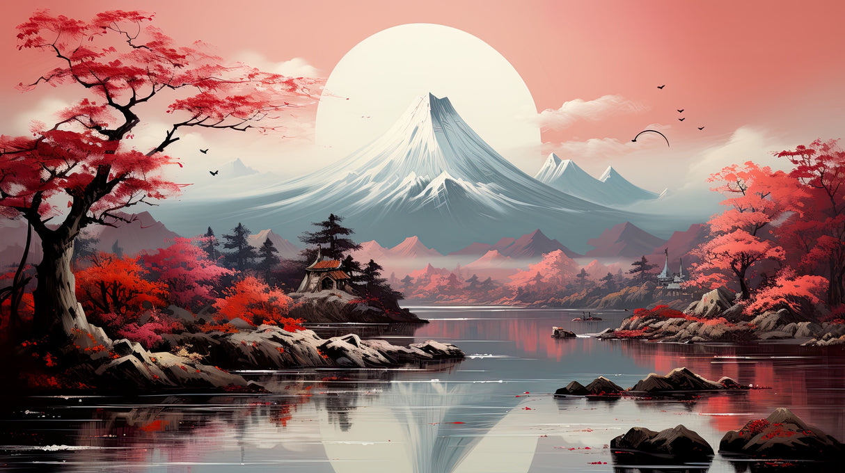 Japanese landscape design file showing full Mount Fuji and cherry blossom pattern