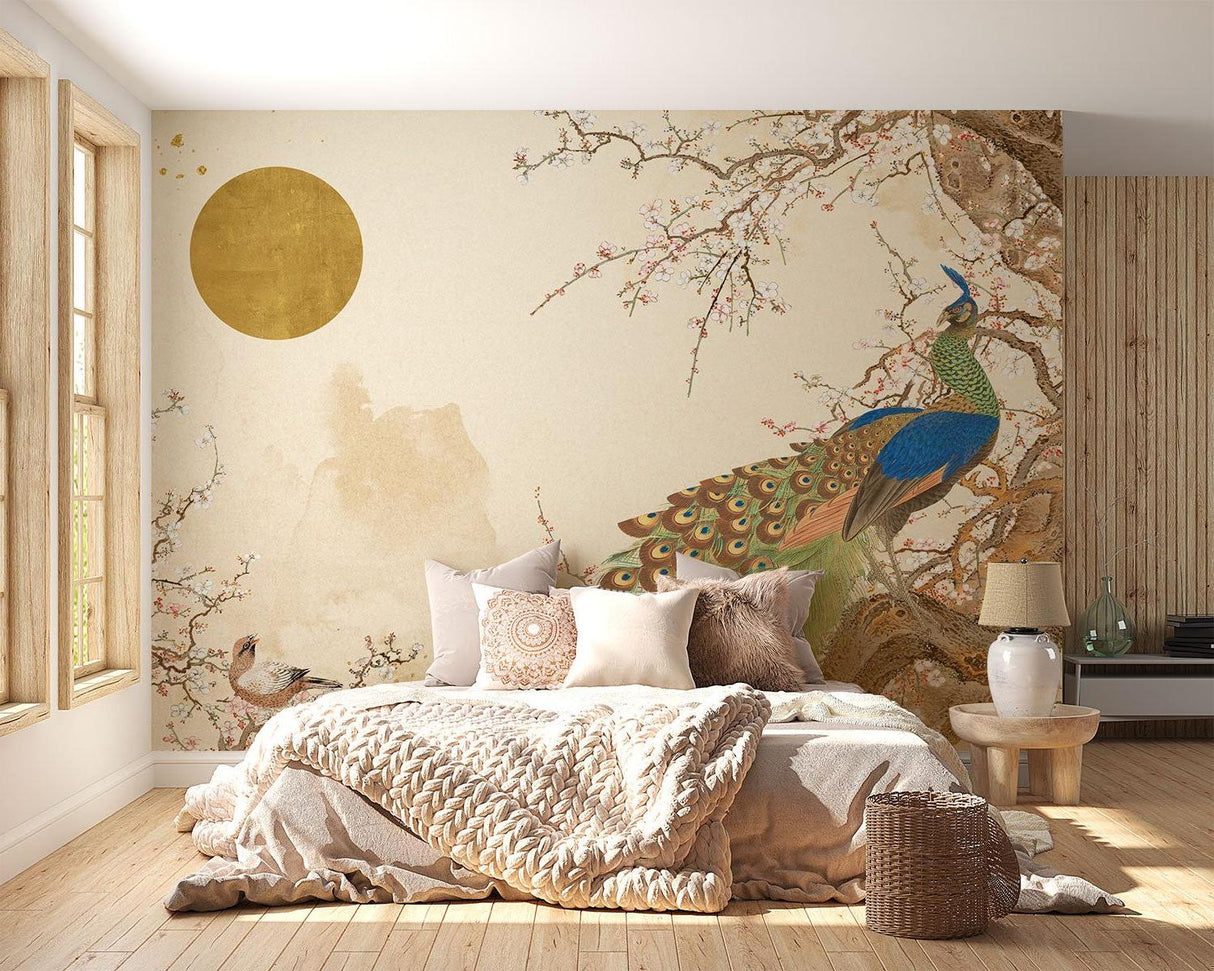 Japanese peacock and cherry blossom design file showing intricate pattern details and rich color palette