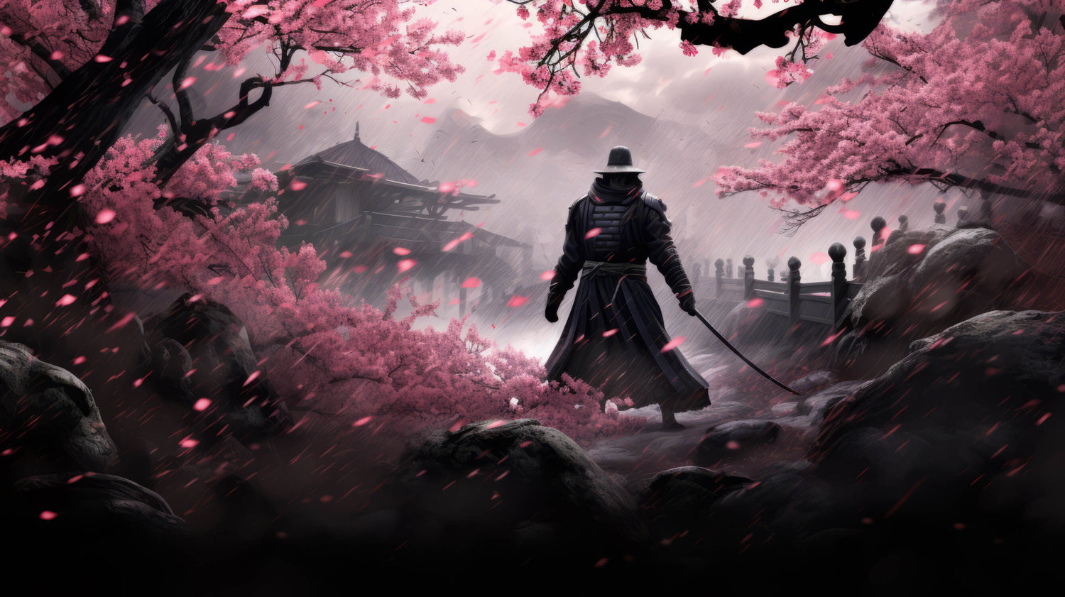 Japanese samurai cherry blossom design file showing intricate pattern details