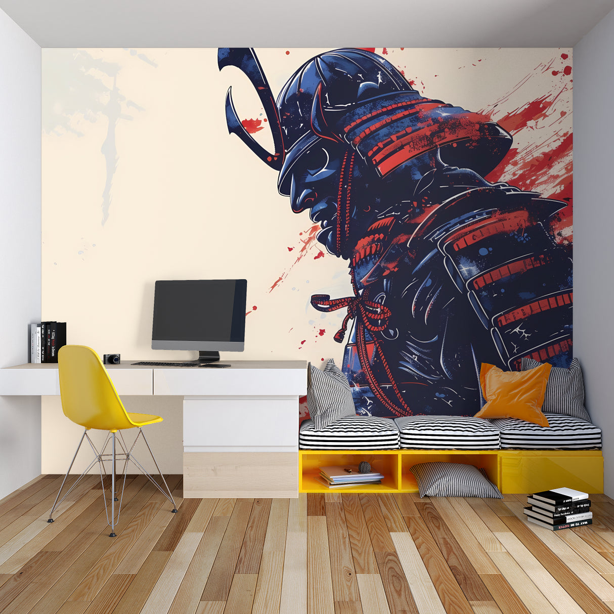 Samurai Art Wallpaper bringing energy to teen bedroom